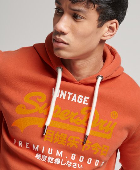 Superdry Men’s Vintage Logo Premium Overdyed Hoodie Orange / Autumn Glaze Brown - Size: S