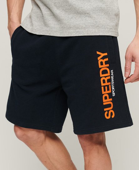 Superdry Men’s Loose Fit Brand Print Sportswear Shorts, Navy Blue, Size: XL