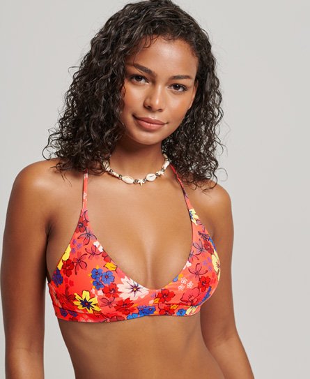 Superdry Women’s Triangle Bikini Top Orange / Coral Floral - Size: 16