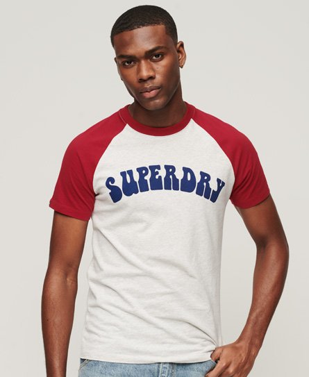 Superdry Men’s Vintage Superbam Raglan T-Shirt Light Grey / Glacier Grey Marl/Red - Size: Xxl
