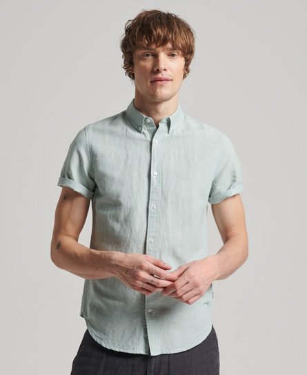 Superdry Men’s Organic Cotton Linen Short Sleeve Shirt Blue / Blue Surf - Size: L