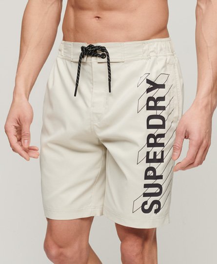 Superdry Men’s Classic Sportswear Recycled Board Shorts, Beige, Size: S