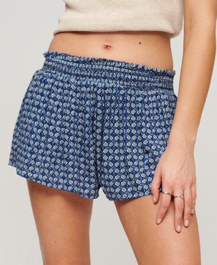 Superdry Women’s Smocked Beach Shorts Blue/White / Mini Geo Blue - Size: 12
