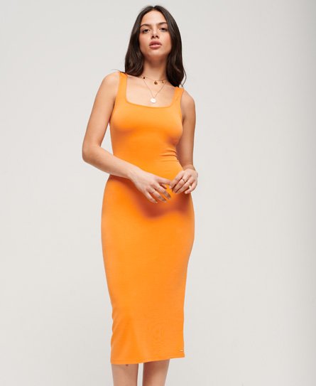 Superdry Women’s Square Neck Jersey Midi Dress Orange / Denver Orange - Size: 16