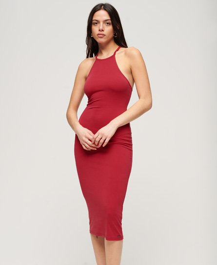 Superdry Women’s Halter Neck Strappy Back Midi Dress Red - Size: 8