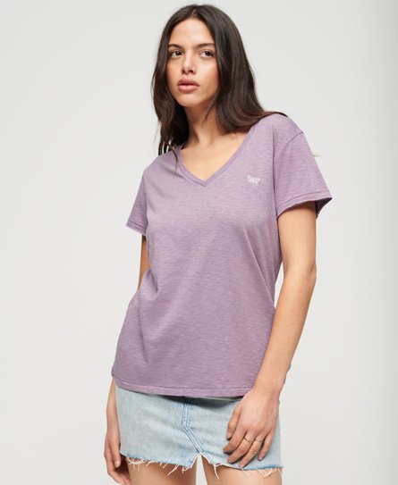 Superdry Women’s Slub Embroidered V-Neck T-Shirt Purple / Purple Ash - Size: 8