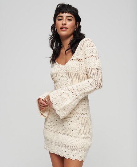 Crochet Flared Sleeve Mini Dress