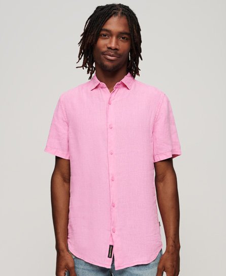 Superdry Men’s Studios Casual Linen Shirt Pink / Fuchsia Pink - Size: S