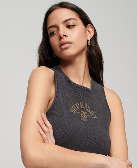 Superdry Women’s Athletic Essentials Waffle Cropped Tank Top Dark Grey / Washed Black - Size: 14