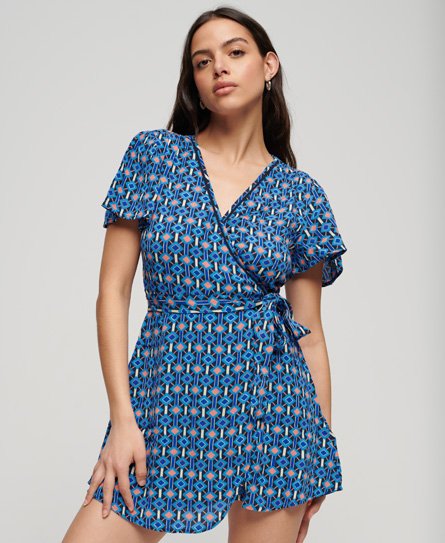 Superdry Women’s Vintage Mini Wrap Dress, Blue, Size: 10