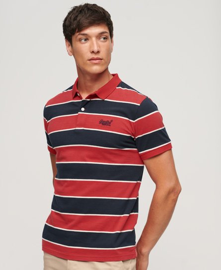 Superdry Men’s Jersey Stripe Polo Shirt Cream / Navy/red Stripe - Size: Xxl