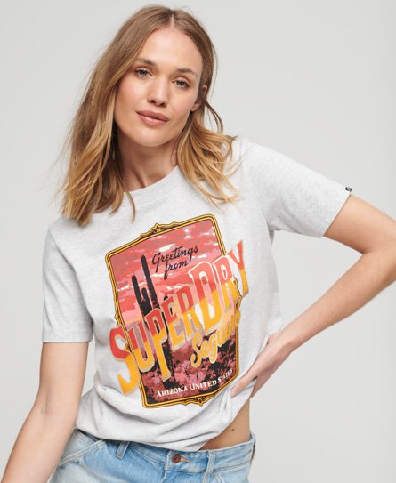 Superdry Women’s Classic Travel Souvenir Graphic T-Shirt, Grey, Size: 16