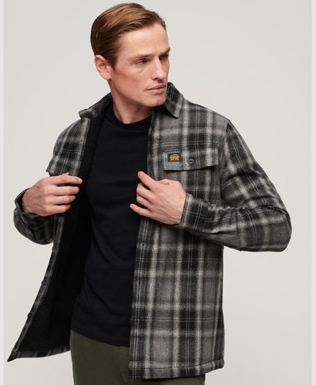 Superdry Men’s Fleece-Lined Wool Check Overshirt Dark Grey / Roderick Check Black - Size: XL