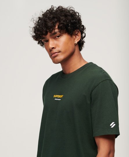 Superdry Men’s Loose Fit Logo Print Sportswear T-Shirt, Green, Size: L