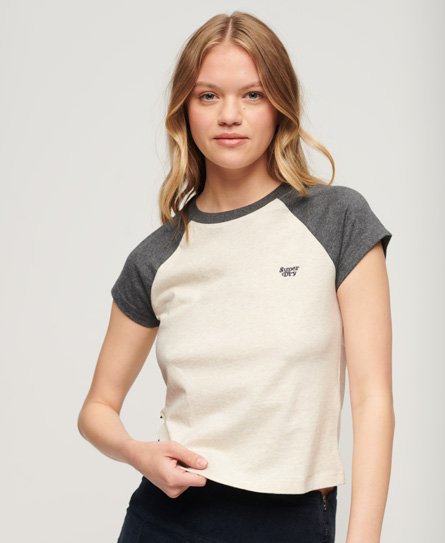 Superdry Women’s Organic Cotton Essential Logo Raglan T-Shirt Cream / Light Oat Marl/Rich Charcoal Grey - Size: 16