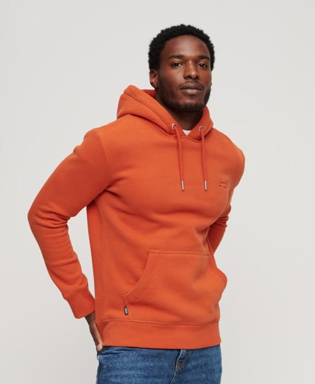 Superdry Men’s Essential Logo Hoodie Orange / Denim Co Rust Orange - Size: XL