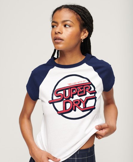 Superdry Women’s Roller Graphic Baseball Mini T-Shirt White / Optic/Super Marine Navy - Size: 10