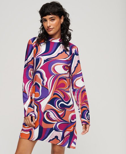 Superdry Women’s Long Sleeve Printed Mini Dress Multiple Colours / Presley Multi Colour - Size: 8