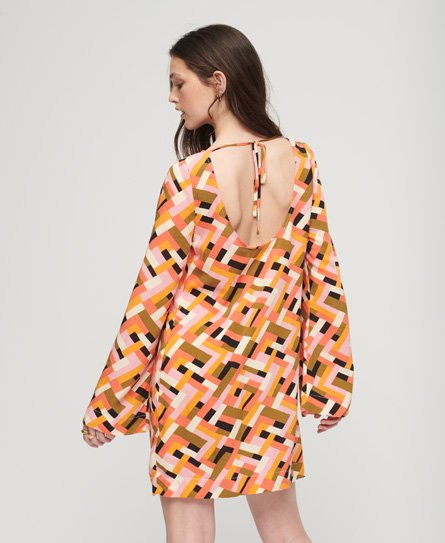 Superdry Women’s Printed Open Back Mini Dress Orange / Quilt Geo Orange - Size: 16