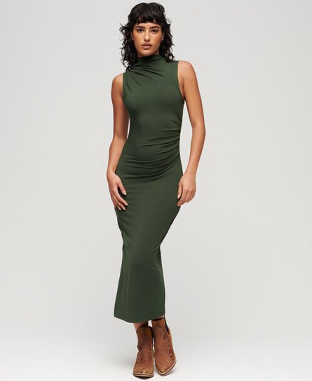 Superdry Women’s Ruched Jersey Midi Dress Green / Duffle Bag Green - Size: 16