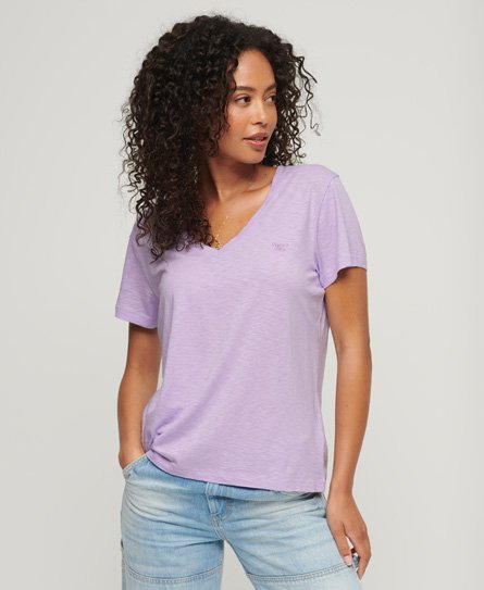 Superdry Women’s Slub Embroidered V-Neck T-Shirt Purple / Light Lavender Purple - Size: 8