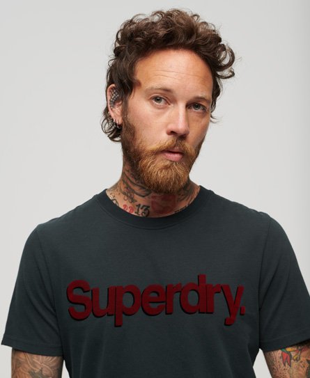 Superdry Men’s Classic Logo Print Core T-Shirt, Navy Blue and Red, Size: L