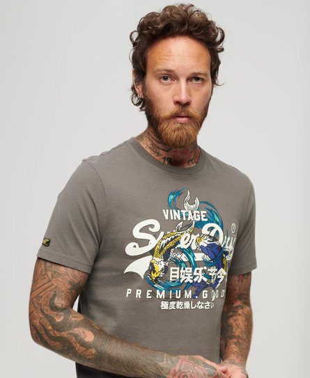 Superdry Men’s Japanese Vintage Logo Graphic T-Shirt Dark Grey - Size: S