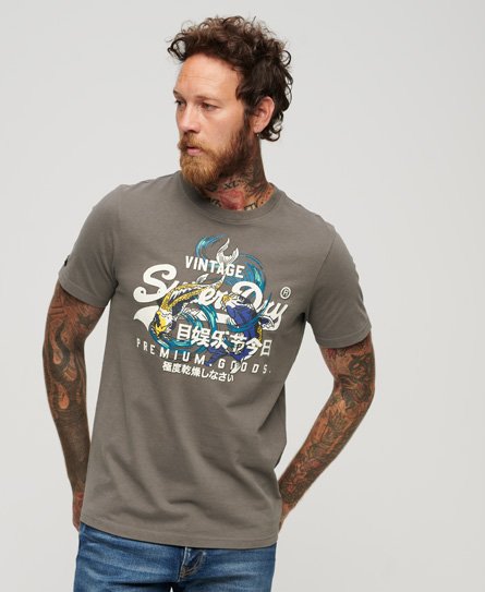 Grey Japanese Men\'s Logo Graphic Dark Vintage T-Shirt US in | Superdry