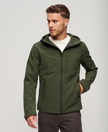 Superdry Men’s Classic Fleece Lined Softshell Hooded Jacket, Green, Size: M