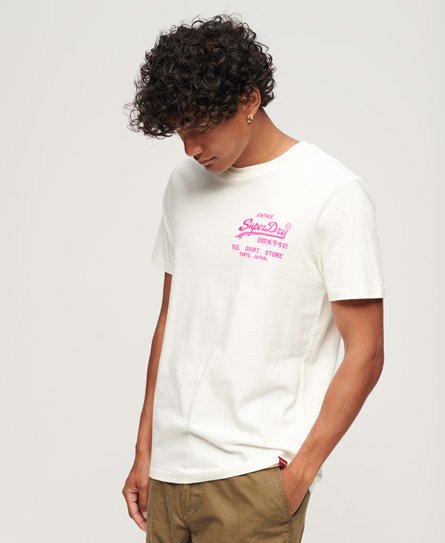 Superdry Men’s Neon Vintage Logo T-Shirt Cream / Ecru - Size: Xxl