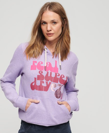Superdry Women’s 70s Retro Font Graphic Hoodie Purple / Pale Lilac Marl - Size: 8