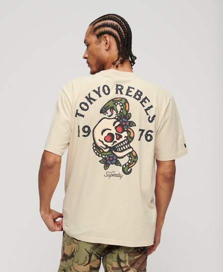 Superdry Men’s Oversized Tattoo Back Print T-Shirt Beige / Light Stone Beige - Size: XL