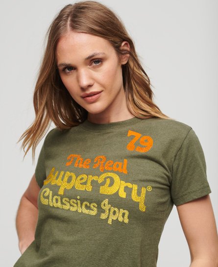 70s T-shirt met metallic logo in sierletters