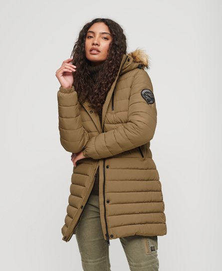 Superdry Women’s Fuji Hooded Mid Length Puffer Coat Brown / Sandstone Brown - Size: 10