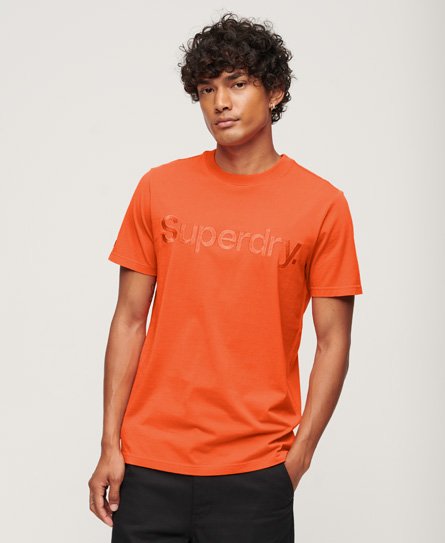 Superdry Mannen T-shirt met Geborduurd ton sur ton Logo Oranje