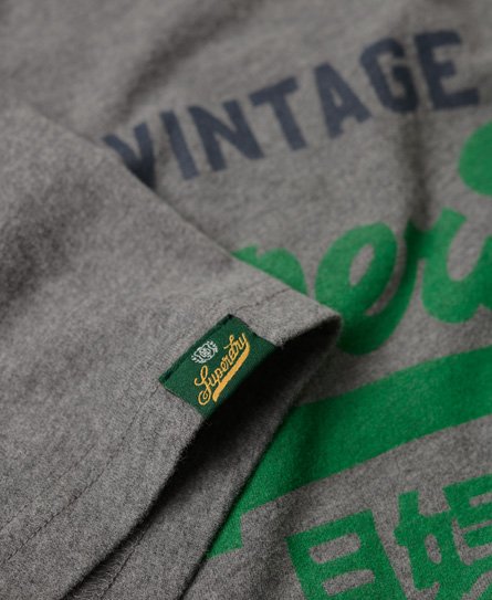 US Mid Superdry Marl Men\'s T Shirt Premium Goods in Logo Grey | Vintage