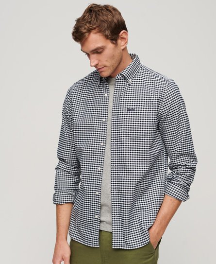 Superdry Men’s Organic Cotton Long Sleeve Oxford Shirt Navy / Eclipse Navy Gingham - Size: Xxl