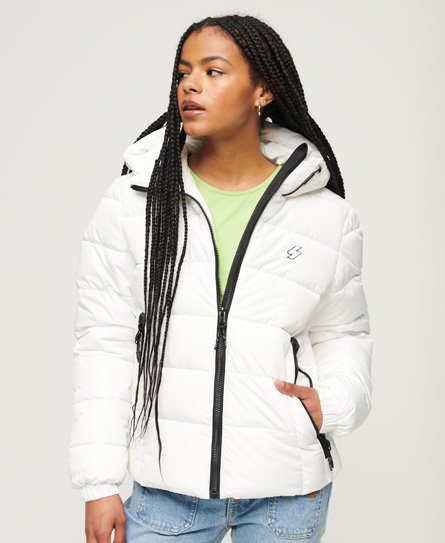 Superdry Women’s Hooded Spirit Sports Puffer Jacket White / Optic - Size: 6