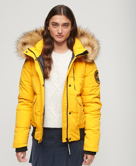 Superdry Women’s Hooded Everest Puffer Bomber Jacket Yellow / Utah Gold Yellow - Size: 10