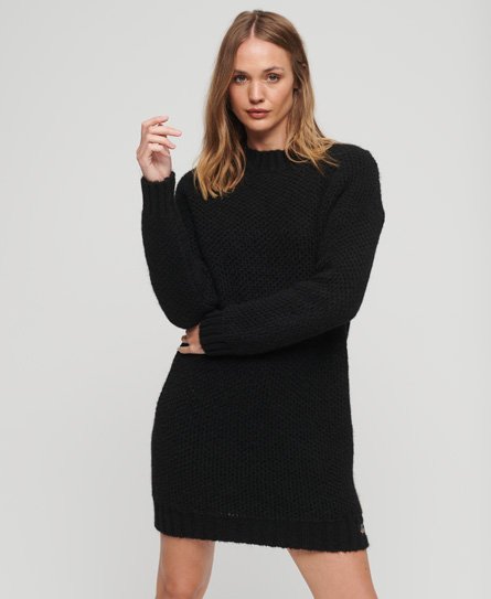 Superdry Women’s Textured Knit Crew Dress Black - Size: 16