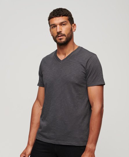 Superdry Men’s V Neck Slub T-shirt Dark Grey / Washed Black - Size: XL