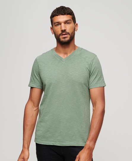 Superdry Men’s V Neck Slub T-shirt Green / Laurel Khaki - Size: L
