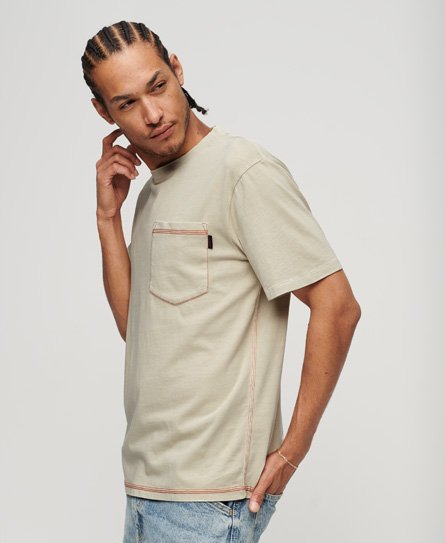 Superdry Men’s Contrast Stitch Pocket T-Shirt Beige / Pelican Beige - Size: XL