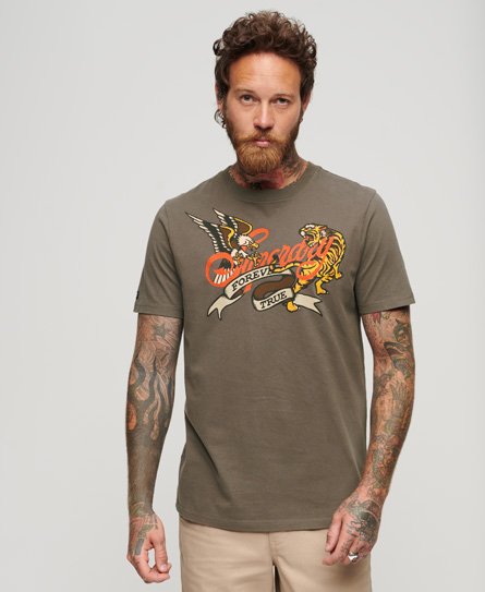 Superdry Men’s Tattoo Script Front Print T-Shirt Dark Grey - Size: Xxxl