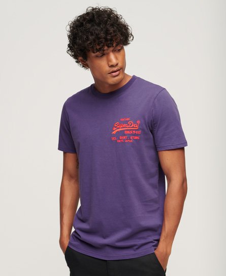 Superdry Men’s Classic Logo Print Neon Vintage T-Shirt, Purple, Size: M