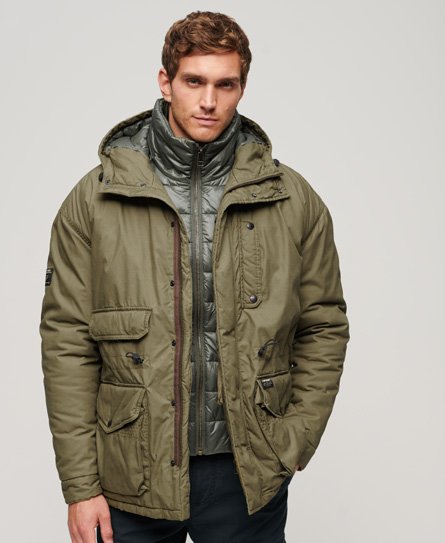 Superdry Men’s Hooded Cotton Lined Deck Jacket Green / Khaki - Size: XL