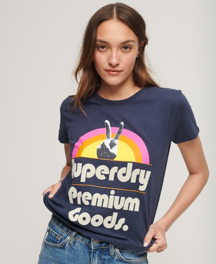 Superdry Women’s 70s Retro Logo Graphic T-Shirt Navy / Lauren Navy - Size: 8