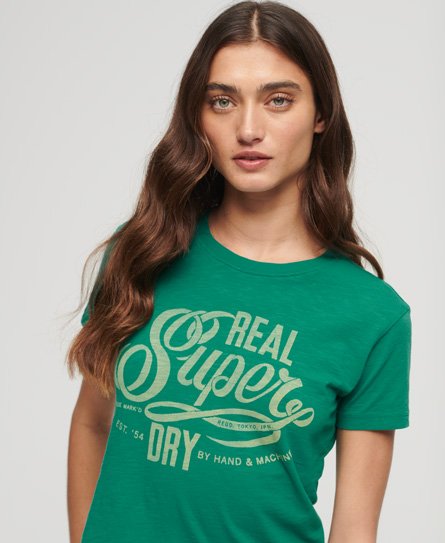 Superdry Women’s Archive Script Graphic T-Shirt Green / Tidepool Green Slub - Size: 8