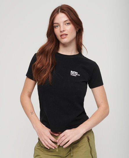 Superdry Women's Sport Luxe Logo Fitted Cropped T-Shirt Black