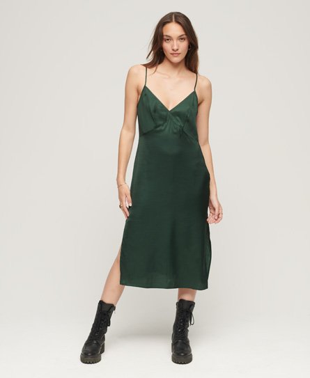 Superdry Women’s Satin Cami Midi Dress Green / Deep Forest Green - Size: 12